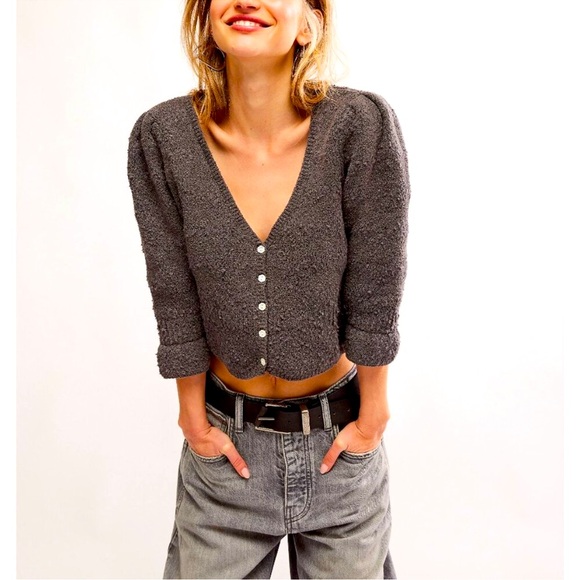 Free People Sweaters - FREE PEOPLE Geo Floral Cardi / Charcoal Grey